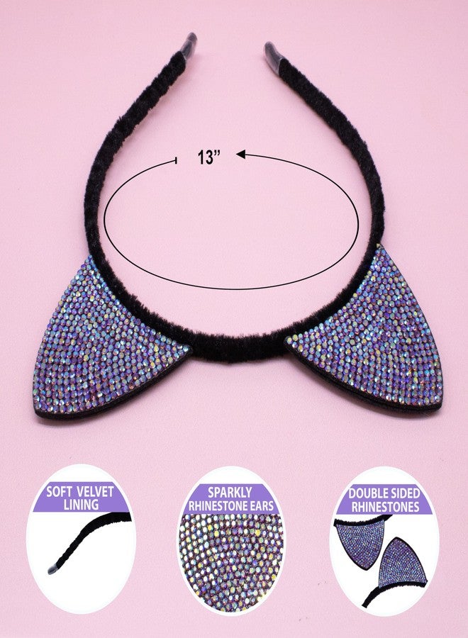 FROG SAC Cat Ears Headband for Girls - Dual Sided Rhinestone Cats Ear Headbands for Kids, Sparkly Glitter Black Kitty Head Bands, Hair Accessories for Children, Halloween Hair Band (Black) - Image 4